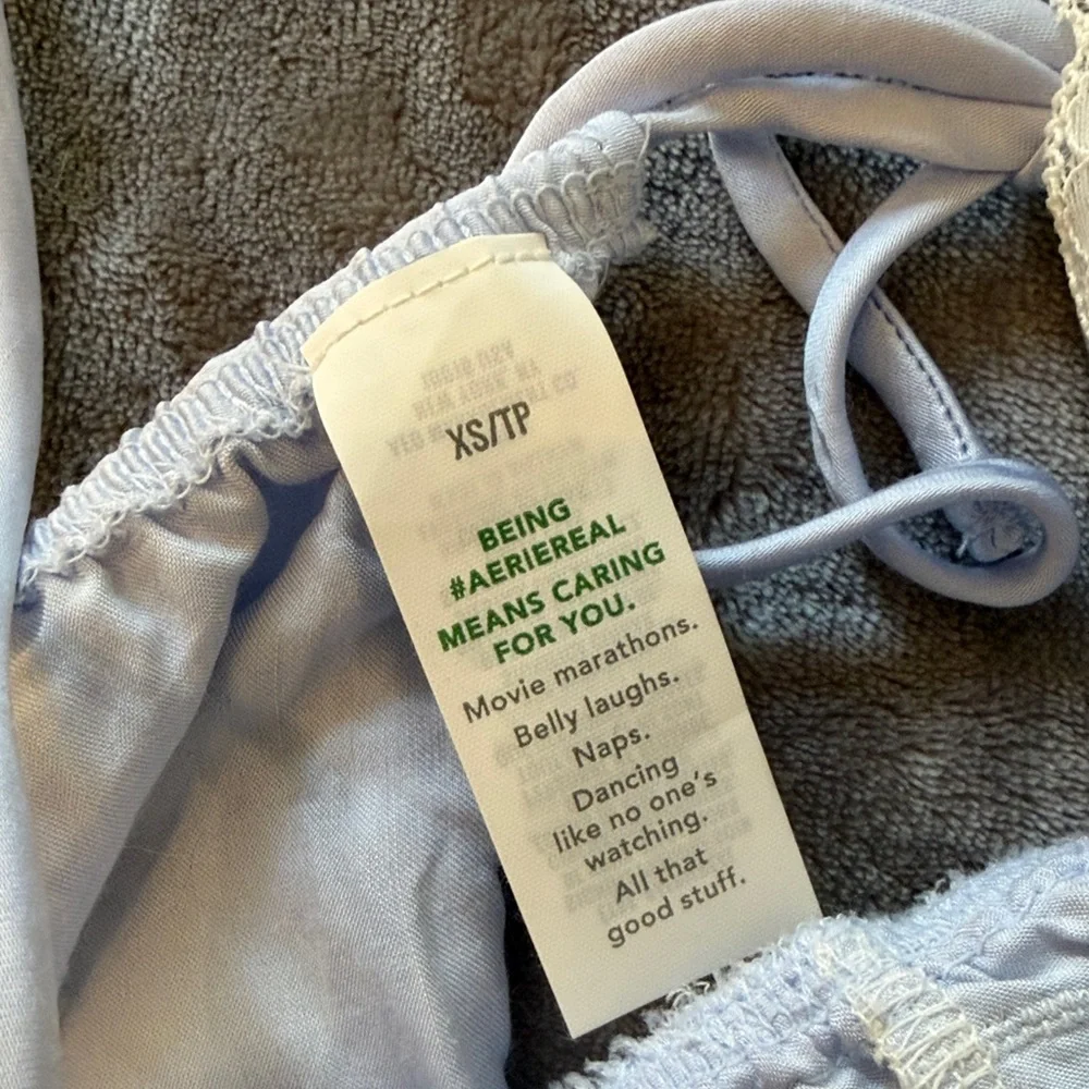 Aerie Light Blue Lace Trim Pajama Set - Picture 3 of 4